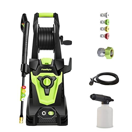 PowRyte Electric Pressure Washer with Hose Reel, Foam Cannon, 4 Different Pressure Tips, Power Washer, 3900 PSI 2.4 GPM