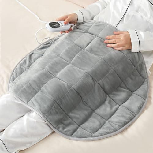 Kivik Weighted Heating Pad 24"x29"- Fast Heating 6 Settings, 5 lbs Flannel Electric Heated Lap Blanket for Adults, Soft Large Weighted Heated Pads Gifts for Abdomen & Back Pain Relief, Grey