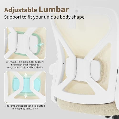 Nexthro Office Chair,Ergonomic Desk Chair with Adjustable Lumbar Support,400 Lbs Plush Computer Chair High Back with Headrest for Home Office (Beige Sherpa) 6