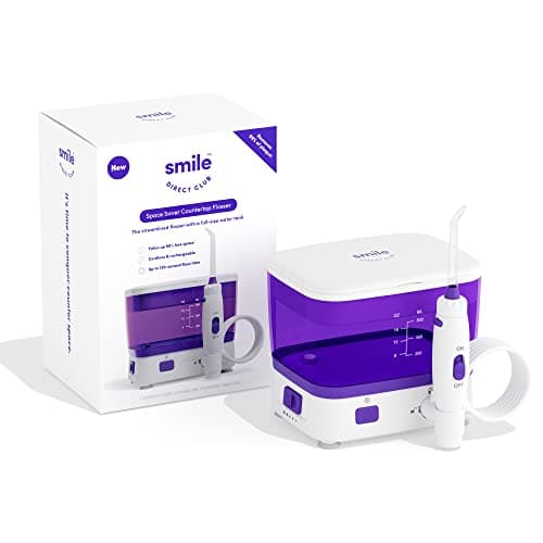 SmileDirectClub Space Saver Countertop Water Flosser – Large Capacity Water Reservoir, 120 Seconds of Flossing Time, Cordless, Rechargeable, Oral Irrigator with 5 Modes, Travel Case and 2 Flosser Tips