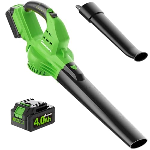 Leaf Blower Cordless with 4.0Ah Battery and Charger, 135MPH 170CFM High Speed Snow Blower with 2 Tube, 20V Electric Leaf Cleaner, Lightweight Handheld Small Blower for Car, Garden, House, Depot, Green