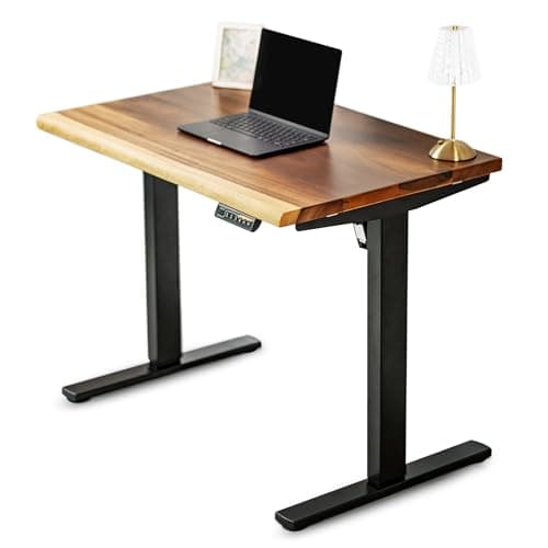 Small Standing Desk – Walnut Solid Wood Desk, Natural Live Edge, Adjustable Height Dual Motor, Sit Stand for Home Office (Black, W38 x D25)