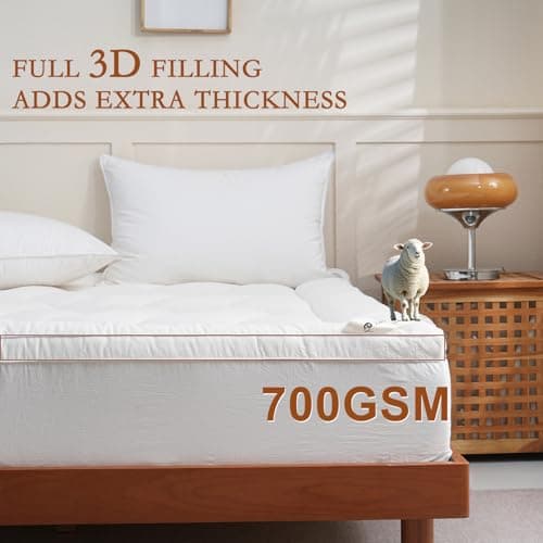 YOUR MOON 100% Organic Wool Mattress Topper Queen – 2 Inch Thick Pillow Top Mattress Pad, 700GSM Natural Wool Filling, Back Pain Relief Bed Topper with Cotton Cover-16'' Depth, 60"x80" (Striped White) 4