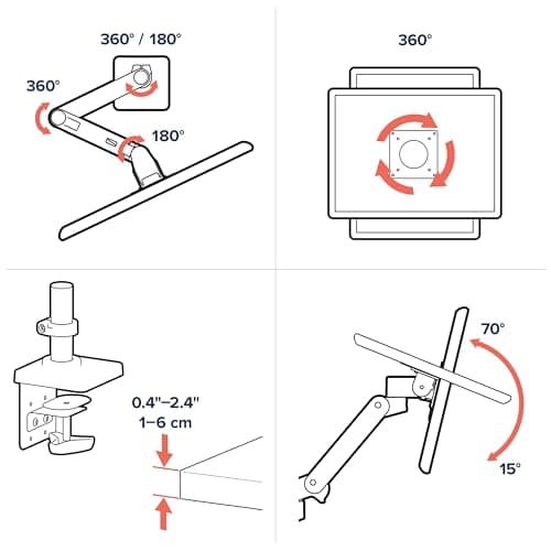 Ergotron – Upgraded LX Pro Premium Monitor Arm, Single Monitor Desk Mount – fits Flat Curved Ultrawide Computer Monitors up to 34 Inches, 4 to 22 lbs, VESA 75x75mm or 100x100mm – Matte Black 7