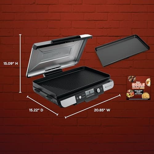 Ninja Sizzle Pro XL 20-Inch Indoor Griddle + Grill, Detachable Ventilated Lid, Grease Control, Ceramic Nonstick Plates, Even Edge Cooking, Extra Large Capacity, Versatile, Silver, GX101 14