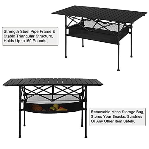 LIANTRAL Camping Table, Portable Aluminum Roll-up Picnic Backpacking Table with Mesh Storage Bag, 46.5” x 26.8” x 21.7”, Black 5