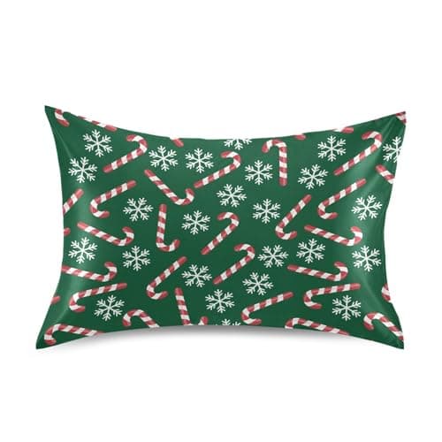 Dalzium Christmas Satin Pillowcase for Hair and Skin Candy Canes Snowflakes Silk Pillow Case Soft and Cozy Body Pillow Covers Standard Size with Envelope Closure