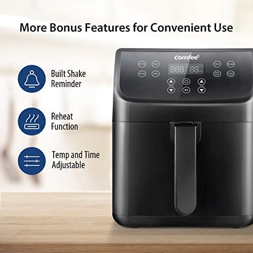 COMFEE' 5.8Qt Digital Air Fryer, Toaster Oven & Oilless Cooker, 1700W with 8 Preset Functions, LED Touchscreen, Shake Reminder, Non-stick Detachable Basket, BPA & PFOA Free (110 electronic Recipes) 8
