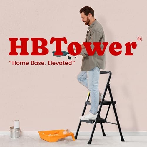 HBTower Step Ladder, Folding Step Stool with Wide Anti-Slip Pedal, Sturdy Steel Ladder, Convenient Handrail, Lightweight, Portable Steel Step Stool 7