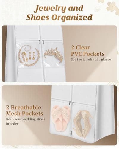 MISSLO Portable 70" Wedding Dress Garment Bag with Bride Tote Bag 8'' Gusseted Dress Bags for Gowns Long 4 Pockets Dress Cover for Women, White 5