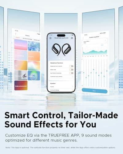 truefree DS1 Open-Ear Headphones, Bluetooth 6.0 Wireless Earbuds with Ear Hooks, Spatial Sound, 4 Mics Clear Calls, 40H Playtime, Fast Charging, Multipoint Connection, IPX5-Rated for Sports, Snug Fit 9