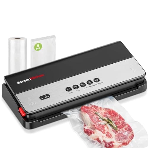 Bonsenkitchen Vacuum Sealer Machine, Multi-Functional Food Sealer with Built-in Cutter & Bag Storage, High-Speed Continuous Working with Globefish Technology, Includes Vacuum Bags & Roll Bag