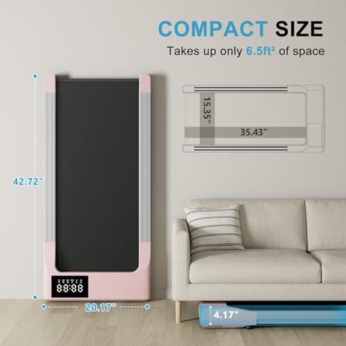 Lacuffy Smart Walking Pad, 2-in-1 Under Desk Treadmill for Home Office, Portable Walking/Jogging Machine with App & Remote Control, Fitness Data Recording (Pink) 5