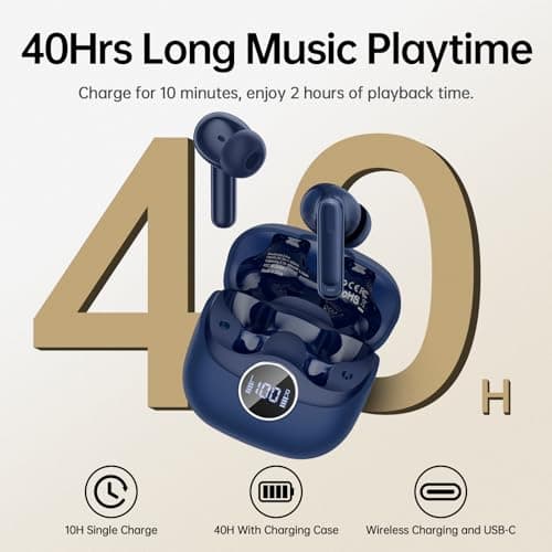 xinwld Adaptive Hybrid Active Noise Canceling 2026 Wireless Earbuds, 6 Mics ENC Clear Call Ear Buds, Hi-Res Audio Deep Bass Bluetooth 5.4 Headphones, 40H Playtime, Wireless Charging, LED, USB-C, Blue 4