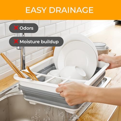 WOWZILLA Collapsible Dish Drying Rack Portable Dinnerware Drainer Organizer for Kitchen RV Campers Travel Trailer Space Saving Kitchen Storage Tray 5