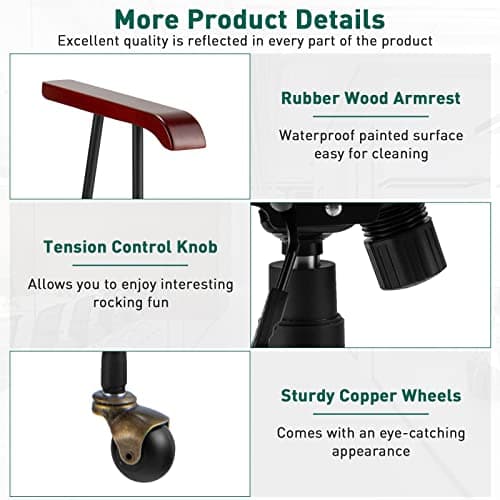 Giantex Home Office Desk Chair Green, Vintage Adjustable Swivel Rolling Chair with Copper Wheels & Armrest, Mid Century Leisure Chair, Velvet Upholstered Computer Chair for Work, Study 7