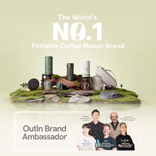 OutIn Mino Portable Electric Espresso Machine, Mini Camping Coffee Maker for Travel, Pocket Sized Coffee Machine Self-Heating, Ground Coffee & NS Capsule Adapter For Adventure 8