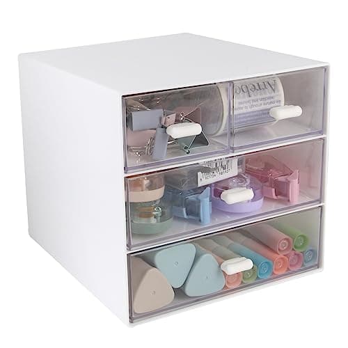Yunqing Desk Organizer with 4 Clear Drawers - Plastic Desk Organizers and Accessories, Stackable Drawer Organizer Makeup Organizer, Multifunctional Office Organization for Pencils, Paperclips, Tape