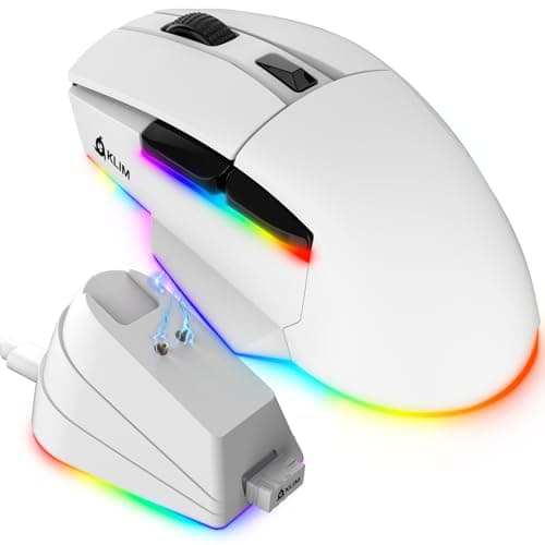 KLIM Blaze X RGB + New + Rechargeable Wireless Gaming Mouse with Charging Dock + Long-Lasting Battery + Up to 12000 DPI + Wired & Wireless Mouse PC, PS5, PS4, Mac + White