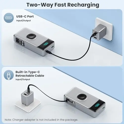 5-in-1 Portable Charger for iPhone,40800mAh Power Bank Built-in Retractable Cable and iWatch Charger,25W PD QC4.0 Fast Charging Battery Pack,Travel Essential Phone Charger for iPhone 17/16/15,Android 6