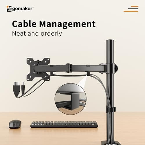 ERGOMAKER Single Monitor Mount for Desk, Monitor Stand Fits 13" to 27" LCD Screens, Fully Adjustable Display Arm with C-Clamp and Grommet Base, VESA 75x75 100x100mm, Black 5