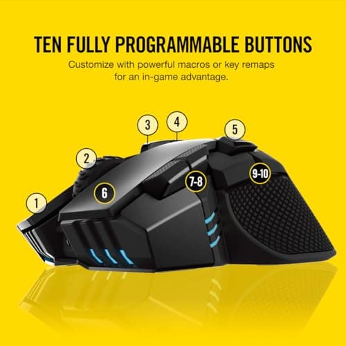 Corsair IRONCLAW RGB Wireless FPS/MOBA Gaming Mouse – 18,000 DPI – 10 Programmable Buttons – Designed for Large Hands – iCUE Compatible – PC, Mac, PS5, PS4, Xbox – Black 6