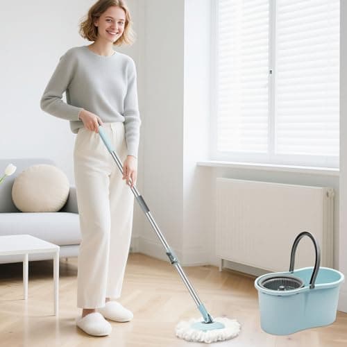 Spin Mop and Bucket with Wringer Set, 360° Spinning Mop Bucket System with 3 Microfiber Mop Replacement Heads and 50" Stainless Steel Adjustable Handle for Floor Cleaning 7