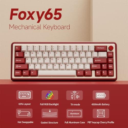 OOCTPK Chilkey Foxy65 Mechanical Keyboard with Knob, Gasket Mount 65% Aluminum Wireless Mechanical Keyboard, BT5.0/2.4GHz/USB-C, Hot Swappable, RGB Backlit Computer Custom Key Board for PC 5