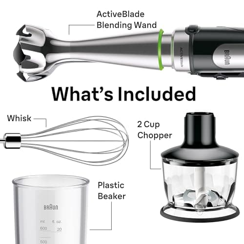 Braun MultiQuick 7 3-in-1 Immersion Blender with Food Processor – Powerful Handheld Electric Stick Blender - Emulsifier for Chopping, Beating & Whisking - Ideal for Soup, Puree, Smoothies & More 7