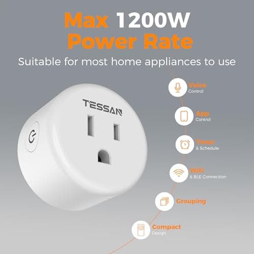 Smart Plug, TESSAN WiFi Timer Outlet Compatible with Alexa and Google Assistant, Smart Outlet with Timer & APP Remote Control, No Hub Required, 2.4G WiFi, 4 Pack 7