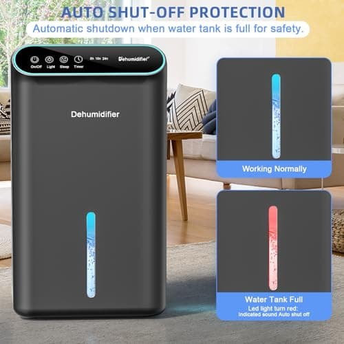 Dehumidifiers for Home, Up to 800 Sq.ft, 86oz Water Tank, Dehumidifiers for Bedroom with Essential Oil Diffuser, 7 Color LED Light, 24H Timer, Auto Shut-off, Ideal for Bathroom Basement Closet RV 8
