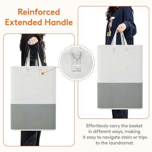 Lifewit 2 x 80L Laundry Hamper, Freestanding Laundry Basket with Handles, Waterproof Tall Collapsible Clothes Hamper for Laundry Dorm Bedroom Bathroom, Dark-Light 5