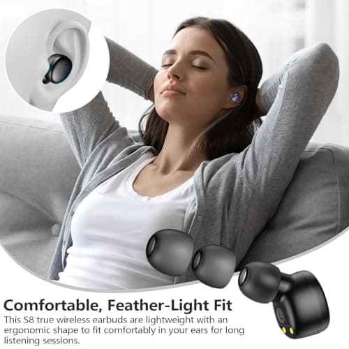 MOZOTER S8 Mini Wireless Earbuds Bluetooth 5.3 in Ear Light-Weight Headphones,60Hrs Playtime Ear Buds with Charging Case,Smart Ring,Fitness Tracker Premium Sound with Deep Bass for Sport-Black 5