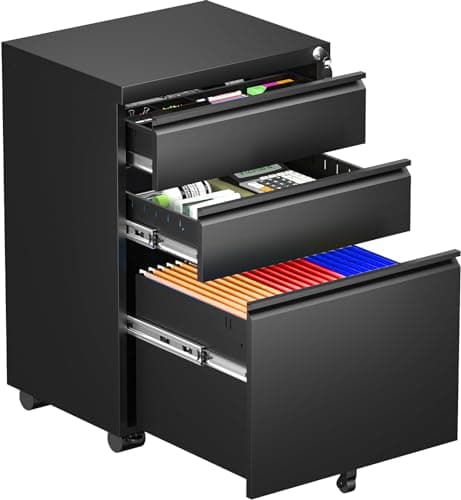 INTERGREAT 3 Drawer File Cabinet, Metal Filling Cabinets with Lock, Locking Office Mobile Cabinet with Wheels for Legal/Letter Size, Under Desk, Assembled, Black 10