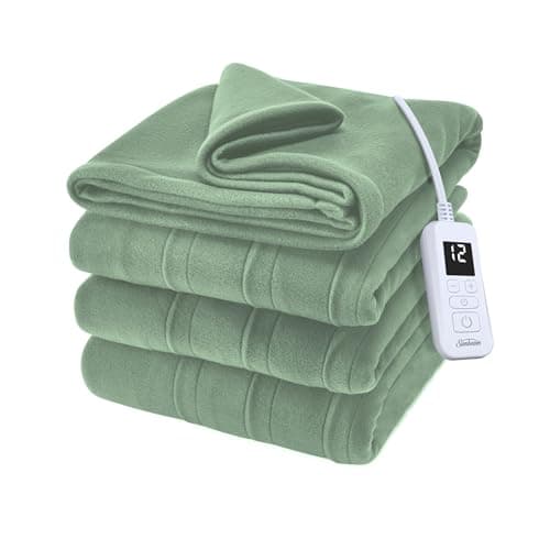 Sunbeam Royal Ultra Fleece Heated Electric Blanket Twin Size, 84" x 62", 12 Heat Settings, 12-Hour Selectable Auto Shut-Off, Fast Heating, Machine Washable, Warm and Cozy, Matcha