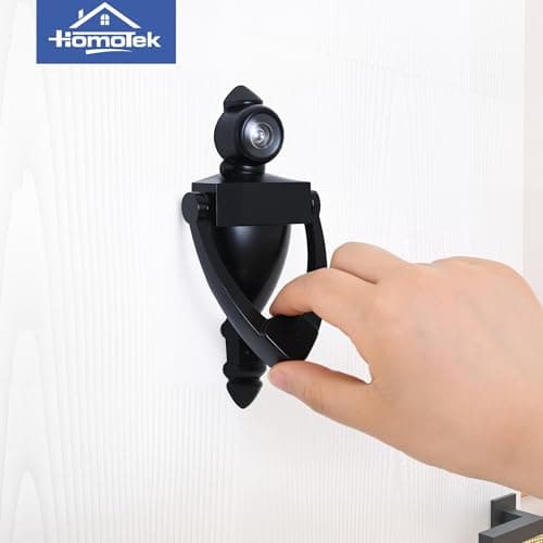 HOMOTEK Door Knocker with 180 Degree Peephole Viewer, Zinc Die-Cast Construction 5 Inch Height for Front Door Security, Black, 1 Pack 5