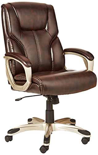 Amazon Basics Executive High Back Office Chair, Adjustable Height, Tilt, Swivel, Padded Armrests, Brown/Gold 7