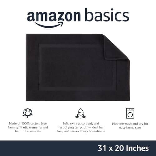 Amazon Basics Banded 100% Cotton Machine Washable Bathroom Bath Rug Mat, 31" x 20", Black 3