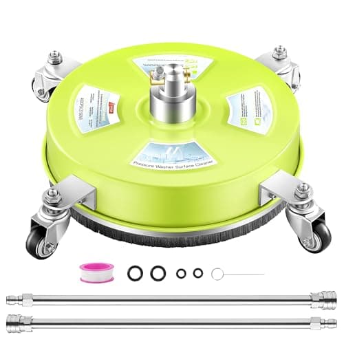 M MINGLE 14'' Pressure Washer Surface Cleaner, Stainless Steel Pressure Washer Attachments with 4 Wheels for Driveway and Concrete Cleaning, 1/4" Quick Connect, 2 Extension Wands, 4000 PSI