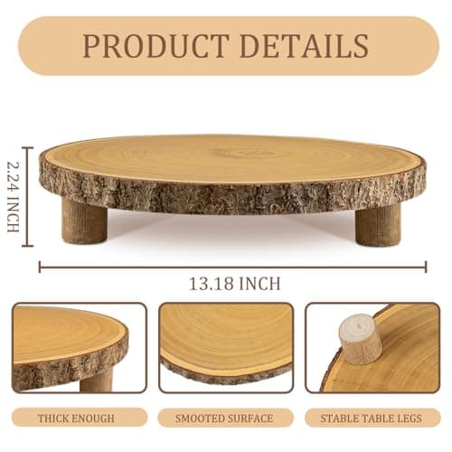 Rustic Wood Cake Stand - 11-13 Inch Elegant Wood Slice with Legs for Weddings, Birthdays & Special Events（Log Color） 2