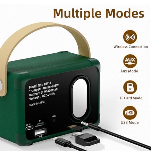 Vintage Retro Bluetooth Speaker Old Vintage Decor Birthday Gifts for Men Old School Mini Portable Wireless Speaker for Office,Room,Desk Accessories,Indoor,Outdoor Retro Gifts for Teen,Friends (Green) 8