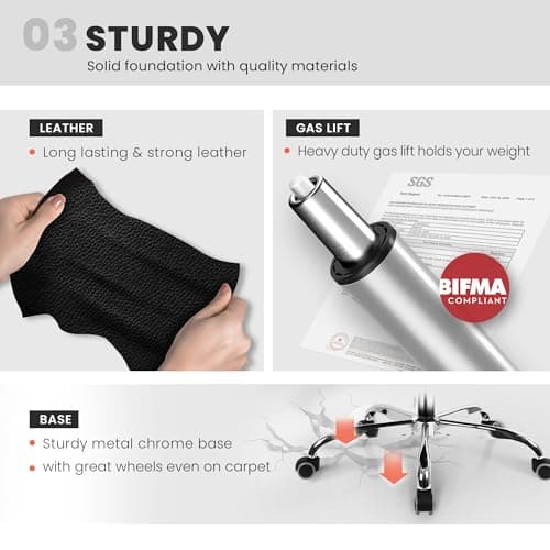 NEO CHAIR Office Desk Ergonomic Gaming Chair High Back Adjustable Computer Chair with Wheels and Lumbar Support Comfy Leather Executive Swivel (Jet Black) 7