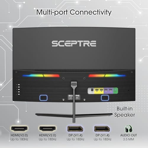 Sceptre New 24-inch Curved Gaming Monitor 1080p up to 180+Hz DisplayPort HDMI 100% sRGB, AMD FreeSync Build-in Speakers Machine Black 2026 (C248B-FWT168 Series) 5