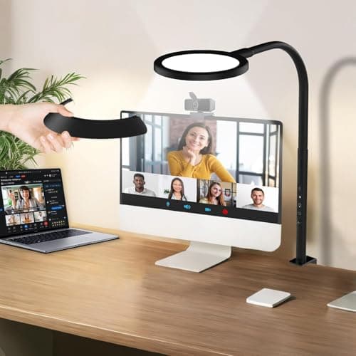 30" Tall LED Dorm Desk Lamp with Clamp, Dimmable Desk Ring Light, 8.4" Large Head Eye Care,1800LM Adjustable Color Temperature & 360° Flexible Gooseneck for Study lamp，College，Home Office, Monitor