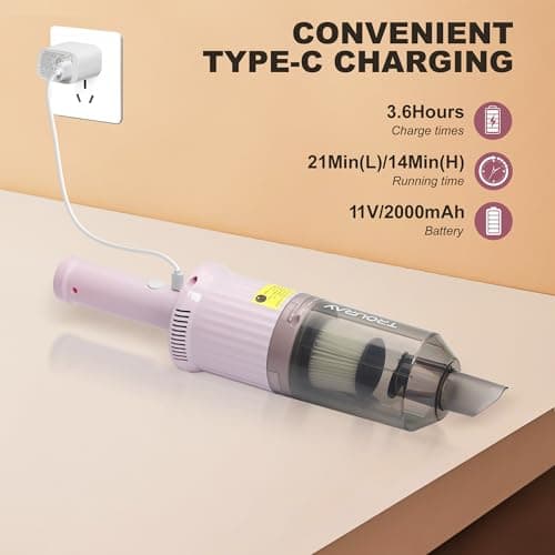 TROURAY 6-in-1 Rechargeable Household Stick Vacuum Cleaner, Convertible to Handheld, for All Kinds of Cleaning in Your Home on Hard Floors, Upholstery, Sofas, Cars (Pink) 6