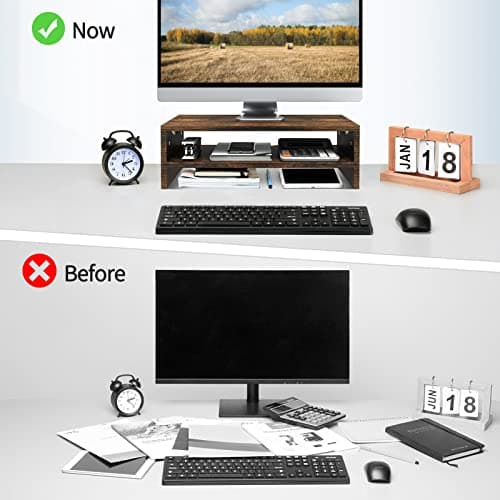 Zimilar Monitor Stand Riser, 2 Tiers Laptop Computer Monitor Riser for PC Screen, iMac, Desktop Wooden Screen Monitor Stand Riser with Storage for Home Office 5