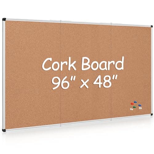 Board2by Extra Large Cork Bulletin Board 96" X 48", Foldable Notice Pin Board for Wall, Silver Aluminum Framed 8'x4' Corkboard, Wall Mounted Noticeboard with 36 Push Pins for School, Home & Office