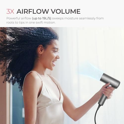 TYMO Hair Dryer with Diffuser, 1500W High-Speed Professional AIRHYPE Lite Blow Dryer with Comb for Fast Drying, 110,000RPM Brushless Motor, 200 Million Ionic Hairdryer, 3 Speeds & 4 Temps, Low-Noise 7