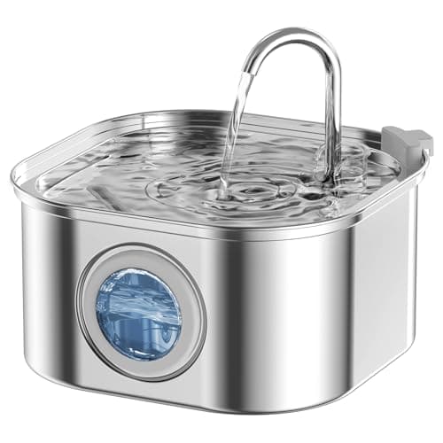 NautyPaws Cat Water Fountain, 3.2L/108oz Stainless Steel Pet Water Fountain, cat Fountain with Super Quiet &Transparent Window Design- Water Fountains for Cats Indoor