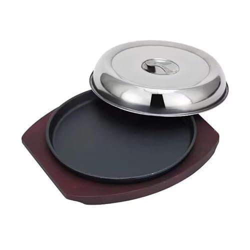 HCXCQLSUY Cast Iron Grill Pan, Steak plate sizzle platter (Pan with Lid 8 inch) 5